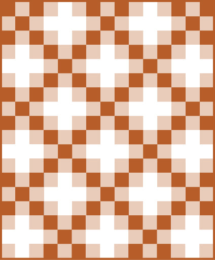A repeating geometric pattern of orange-brown and white squares arranged in a diamond lattice.